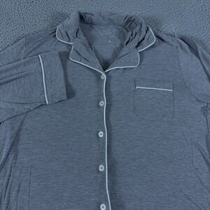 Cozy Earth Bamboo Stretch-Knit Pajama Top Womens Small Gray Button Up Collared